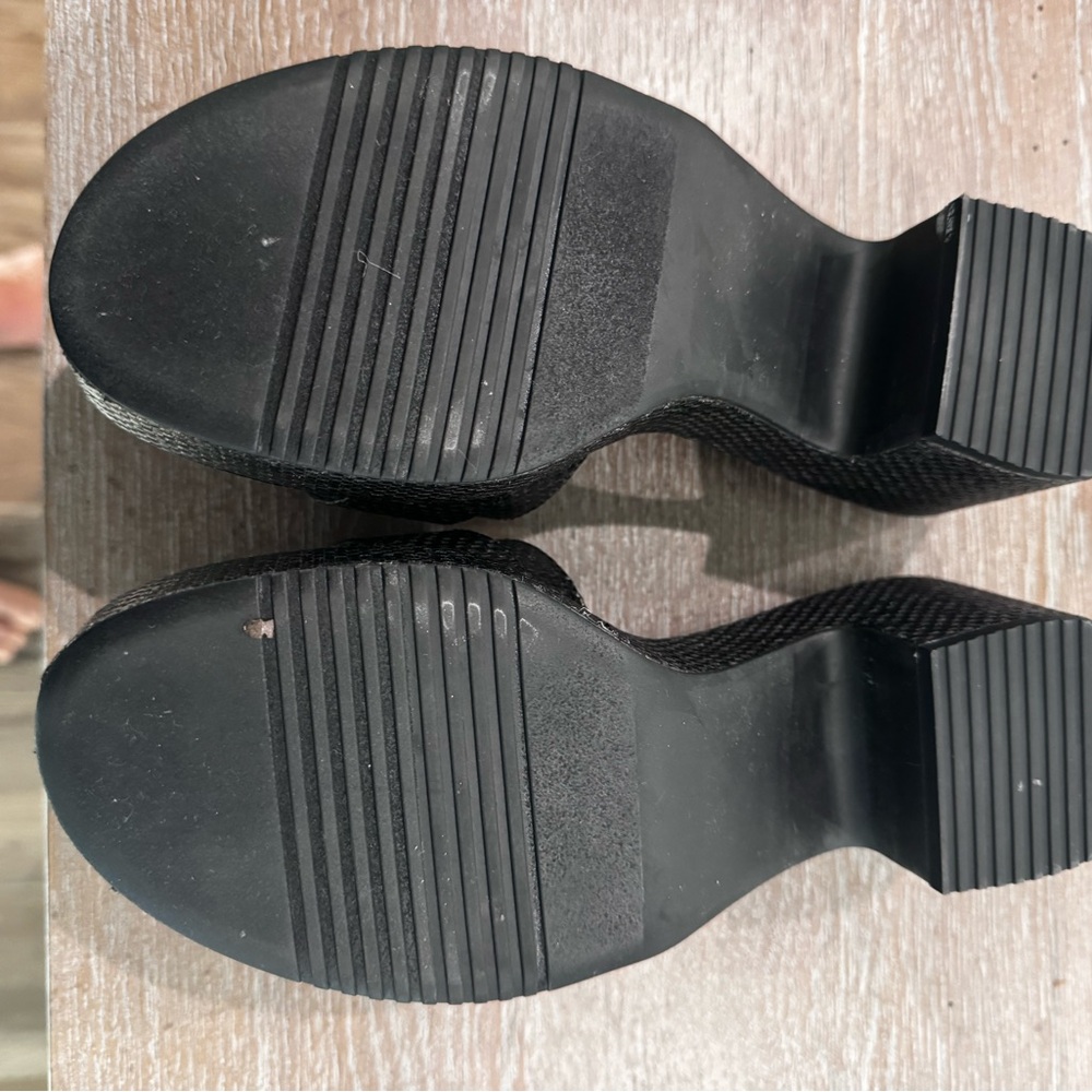 Nordstrom Courtney Black Woven Buckle Platform Slide Sandals Mules 7M - Picture 3 of 5